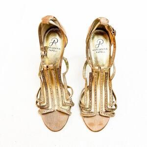 Adrianna Papell Gold Satin Studded Sandal Size 8.5